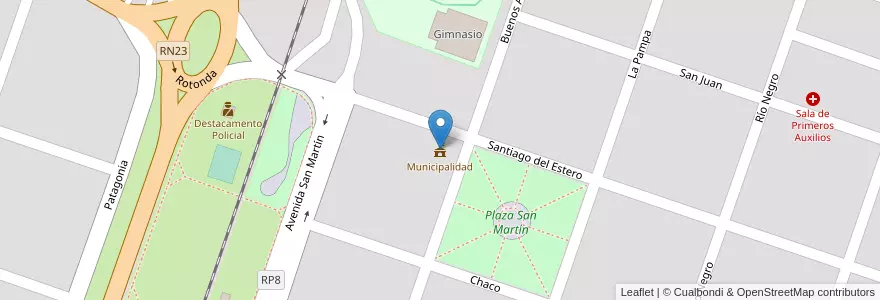Mapa de ubicacion de Municipalidad en アルゼンチン, チリ, リオネグロ州, Departamento Veinticinco De Mayo, Los Menucos.