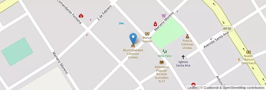 Mapa de ubicacion de Municipalidad Colonias Unidas en Argentina, Chaco, Departamento Sargento Cabral, Municipio De Colonias Unidas, Colonias Unidas.