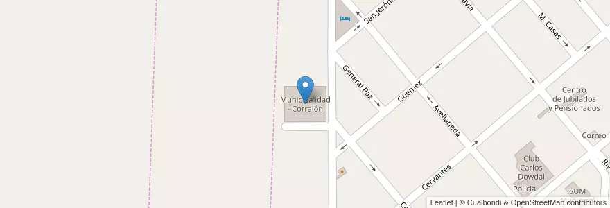 Mapa de ubicacion de Municipalidad - Corralón en アルゼンチン, コルドバ州, Departamento Río Segundo, Pedanía Calchín, Municipio De Pozo Del Molle, Pozo Del Molle.