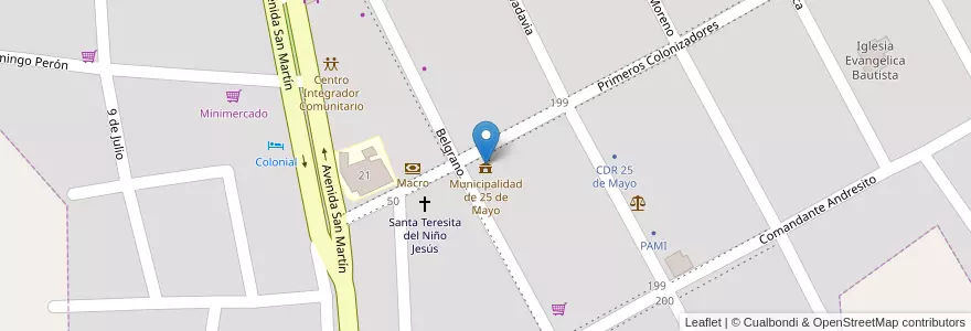 Mapa de ubicacion de Municipalidad de 25 de Mayo en アルゼンチン, ミシオネス州, Departamento Veinticinco De Mayo, Municipio De Veinticinco De Mayo, Veinticinco De Mayo.
