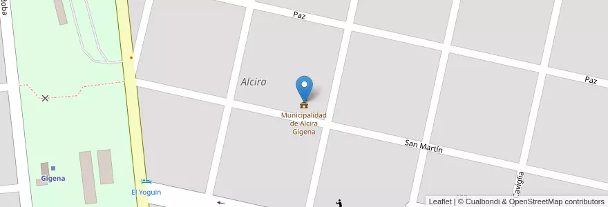 Mapa de ubicacion de Municipalidad de Alcira Gigena en Argentinien, Provinz Córdoba, Departamento Río Cuarto, Pedanía Tegua, Municipio De Alcira, Alcira.