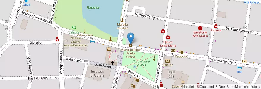 Mapa de ubicacion de Municipalidad de Alta Gracia en Argentine, Córdoba, Departamento Santa María, Pedanía Alta Gracia, Municipio De Alta Gracia, Alta Gracia.