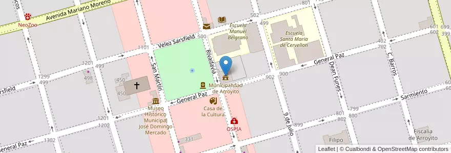 Mapa de ubicacion de Municipalidad de Arroyito en Argentinië, Córdoba, Departamento San Justo, Municipio Arroyito, Pedanía Arroyito, Arroyito.