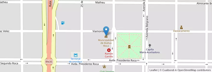 Mapa de ubicacion de Municipalidad de Ataliva Roca en Аргентина, Ла-Пампа, Municipio De Ataliva Roca, Departamento Utracán, Ataliva Roca.