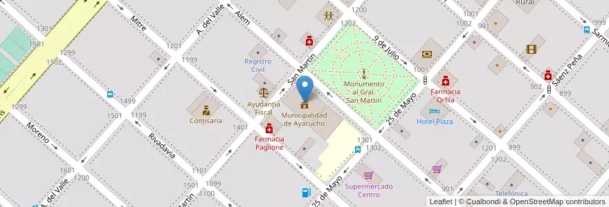Mapa de ubicacion de Municipalidad de Ayacucho en アルゼンチン, ブエノスアイレス州, Partido De Ayacucho, Ayacucho.