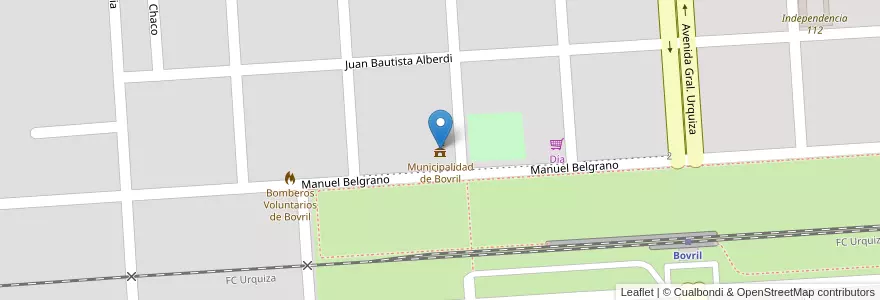 Mapa de ubicacion de Municipalidad de Bovril en アルゼンチン, エントレ・リオス州, Departamento La Paz, Distrito Alcaraz Primero, Bovril, Bovril.