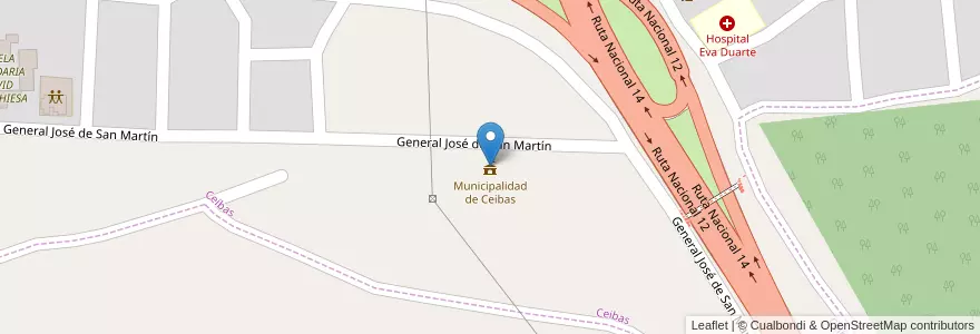 Mapa de ubicacion de Municipalidad de Ceibas en الأرجنتين, إنتري ريوس, Departamento Islas Del Ibicuy, Distrito Ceibas, Ceibas.