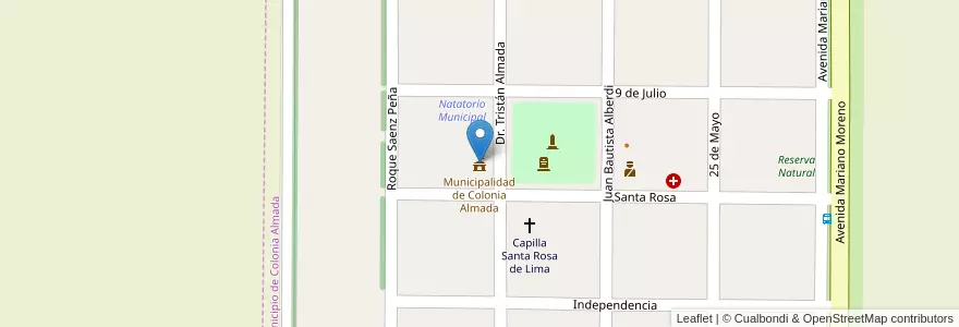 Mapa de ubicacion de Municipalidad de Colonia Almada en Arjantin, Córdoba, Departamento Tercero Arriba, Pedanía Capilla De Rodríguez, Municipio De Colonia Almada.