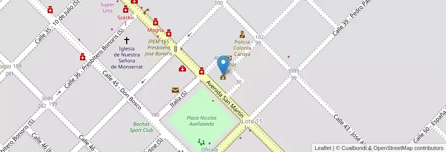 Mapa de ubicacion de Municipalidad de Colonia Caroya en アルゼンチン, コルドバ州, Departamento Colón, Pedanía Cañas, Municipio De Colonia Caroya, Colonia Caroya.