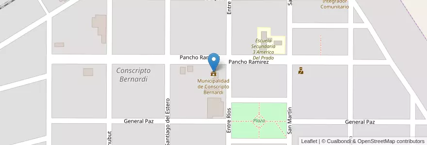 Mapa de ubicacion de Municipalidad de Conscripto Bernardi en الأرجنتين, إنتري ريوس, Departamento Federal, Conscripto Bernardi, Distrito Banderas, Conscripto Bernardi.