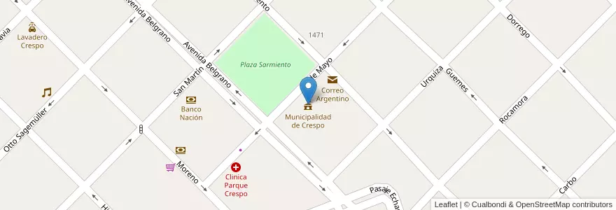 Mapa de ubicacion de Municipalidad de Crespo en آرژانتین, استان انتره ریوس, Departamento Paraná, Distrito Espinillo, Crespo.