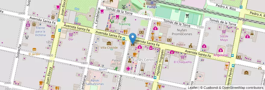 Mapa de ubicacion de Municipalidad de Funes en 아르헨티나, Santa Fe, Departamento Rosario, Municipio De Funes, Funes.