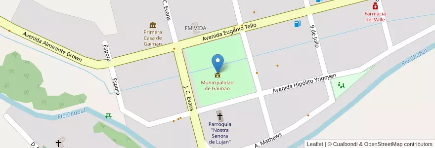 Mapa de ubicacion de Municipalidad de Gaiman en 阿根廷, Chubut, Departamento Gaiman, Gaiman, Gaiman.