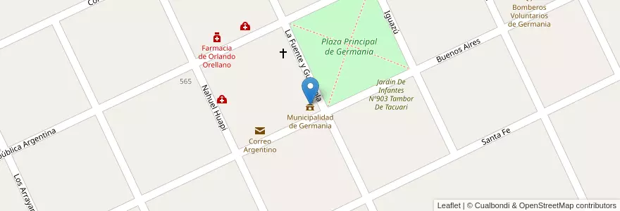 Mapa de ubicacion de Municipalidad de Germania en Arjantin, Buenos Aires, Partido De General Pinto.