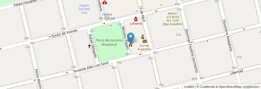 Mapa de ubicacion de Municipalidad de Hughes en Argentine, Santa Fe, Departamento General López, Municipio De Hughes, Hughes.