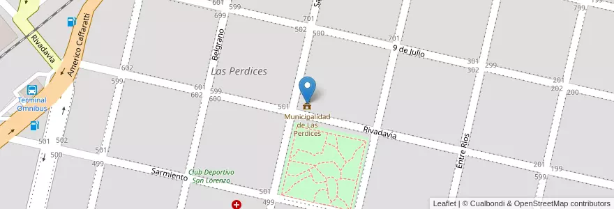 Mapa de ubicacion de Municipalidad de Las Perdices en Argentina, Córdoba, Departamento Tercero Arriba, Pedanía Punta Del Agua, Municipio De Las Perdices, Las Perdices.