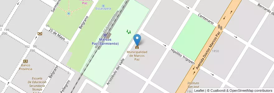 Mapa de ubicacion de Municipalidad de Marcos Paz en Argentinië, Buenos Aires, Partido De Marcos Paz, Marcos Paz.