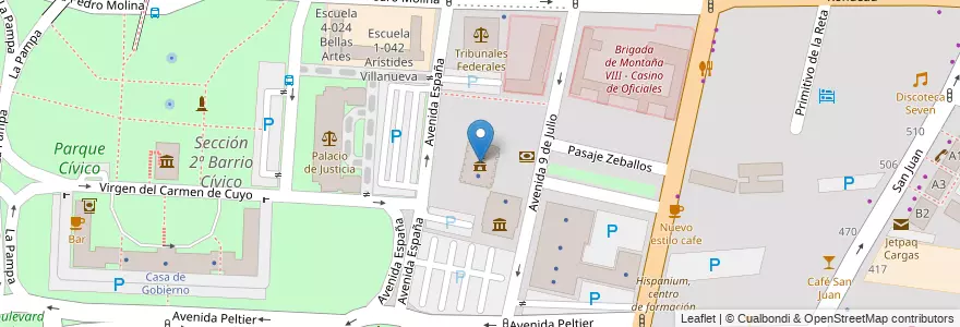 Mapa de ubicacion de Municipalidad de Mendoza en آرژانتین, شیلی, Mendoza, Departamento Capital, Sección 2ª Barrio Cívico, Ciudad De Mendoza.