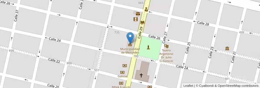 Mapa de ubicacion de Municipalidad de Mercedes en アルゼンチン, ブエノスアイレス州, Partido De Mercedes, Mercedes.