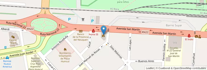 Mapa de ubicacion de Municipalidad De Plaza Huincul en آرژانتین, شیلی, استان نئوکن, Departamento Confluencia, Municipio De Plaza Huincul, Plaza Huincul.