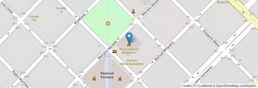 Mapa de ubicacion de Municipalidad de Rawson en Arjantin, Chubut, Departamento Rawson, Rawson.