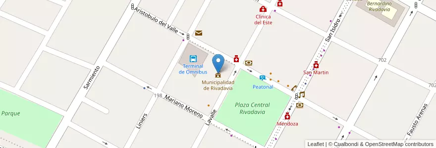 Mapa de ubicacion de Municipalidad de Rivadavia en Argentinien, Chile, Mendoza, Departamento Rivadavia, Distrito Ciudad De Rivadavia.