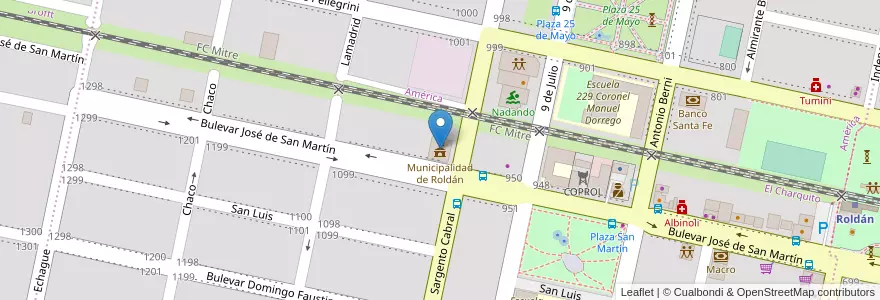 Mapa de ubicacion de Municipalidad de Roldán en الأرجنتين, سانتا في, Departamento San Lorenzo, Municipio De Roldán, Roldán.