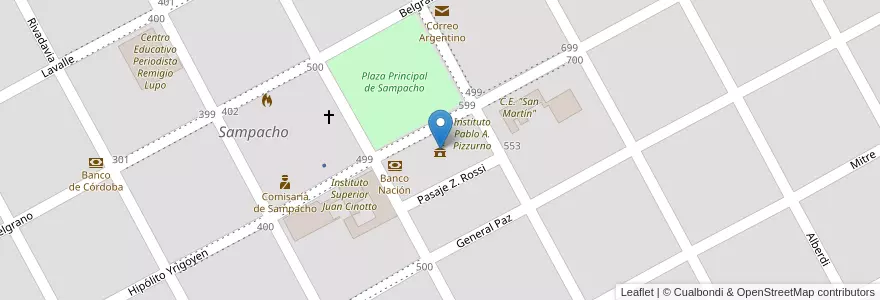 Mapa de ubicacion de Municipalidad de Sampacho en 아르헨티나, Córdoba, Departamento Río Cuarto, Pedanía Achiras, Municipio De Sampacho, Sampacho.