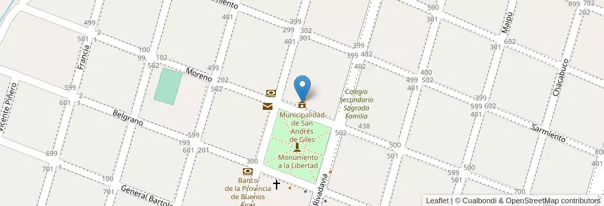 Mapa de ubicacion de Municipalidad de San Andrés de Giles en Argentina, Provincia Di Buenos Aires, Partido De San Andrés De Giles.