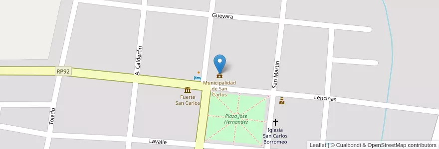 Mapa de ubicacion de Municipalidad de San Carlos en 阿根廷, 智利, Mendoza, Departamento San Carlos, Distrito Villa De San Carlos.