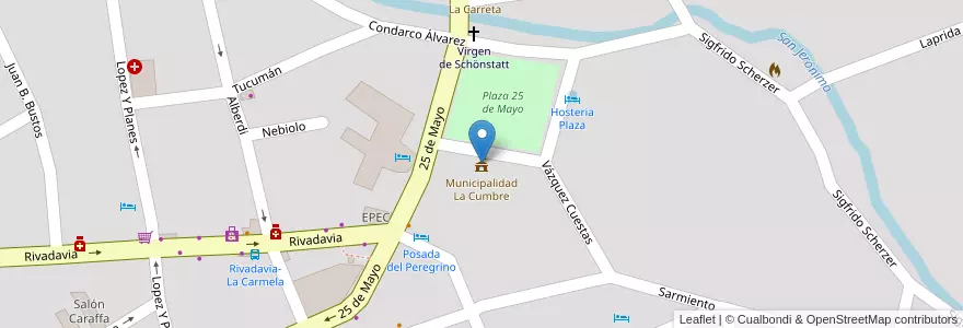 Mapa de ubicacion de Municipalidad La Cumbre en 아르헨티나, Córdoba, Departamento Punilla, Pedanía Dolores, Municipio De La Cumbre.