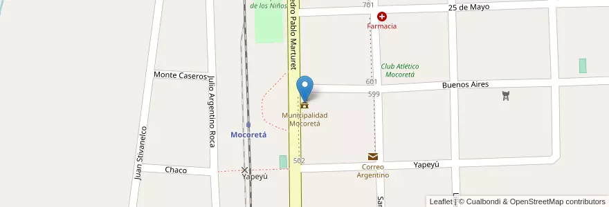 Mapa de ubicacion de Municipalidad Mocoretá en 阿根廷, Corrientes, Departamento Monte Caseros, Municipio De Mocoretá.