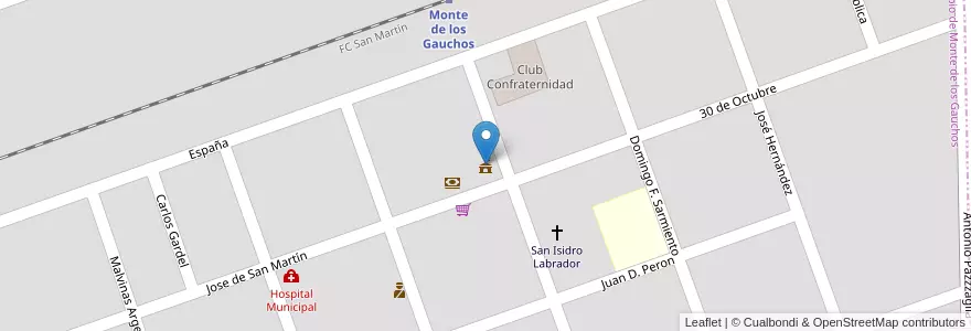 Mapa de ubicacion de Municipalidad Monte de Los Gauchos en الأرجنتين, Córdoba, Departamento Río Cuarto, Pedanía Cautiva, Municipio De Monte De Los Gauchos, Monte De Los Gauchos.