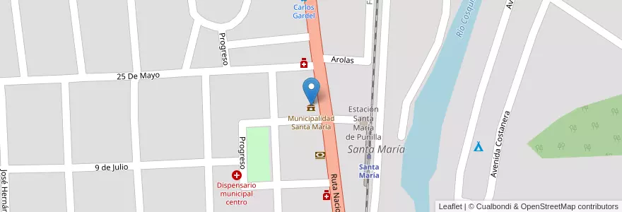 Mapa de ubicacion de Municipalidad Santa María en 阿根廷, Córdoba, Departamento Punilla, Pedanía Rosario, Municipio De Santa María De Punilla, Santa María.