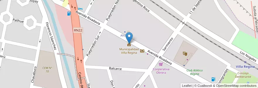 Mapa de ubicacion de Municipalidad Villa Regina en 阿根廷, 内格罗河省, Departamento General Roca, Villa Regina.