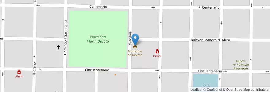 Mapa de ubicacion de Municipio de Devoto en 아르헨티나, Córdoba, Departamento San Justo, Pedanía Juárez Celman, Municipio De Devoto, Devoto.