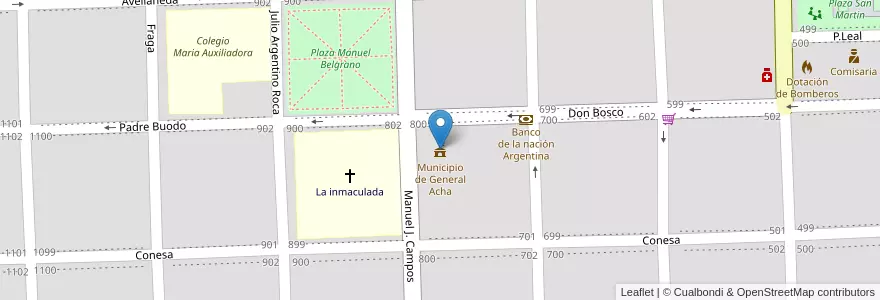 Mapa de ubicacion de Municipio de General Acha en アルゼンチン, ラ・パンパ州, Municipio De General Acha, Departamento Utracán, General Acha.