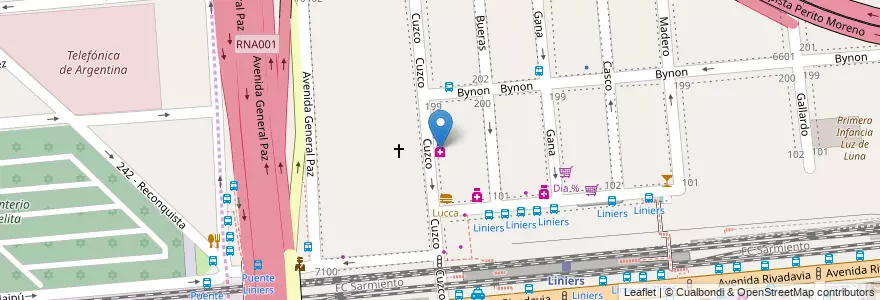 Mapa de ubicacion de Muro, Liniers en 아르헨티나, Ciudad Autónoma De Buenos Aires, 부에노스아이레스, Partido De Tres De Febrero.