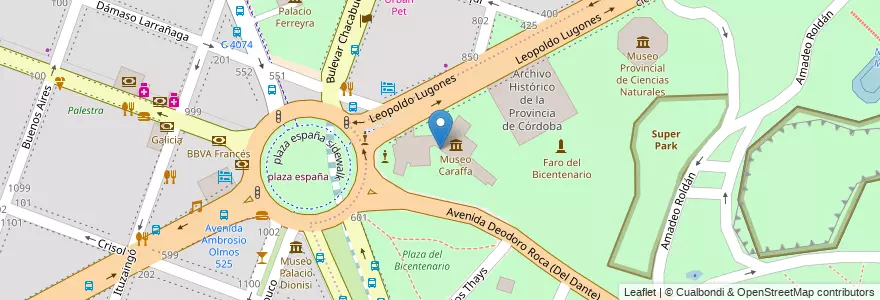 Mapa de ubicacion de Museo Caraffa en الأرجنتين, Córdoba, Departamento Capital, Pedanía Capital, Córdoba, Municipio De Córdoba.