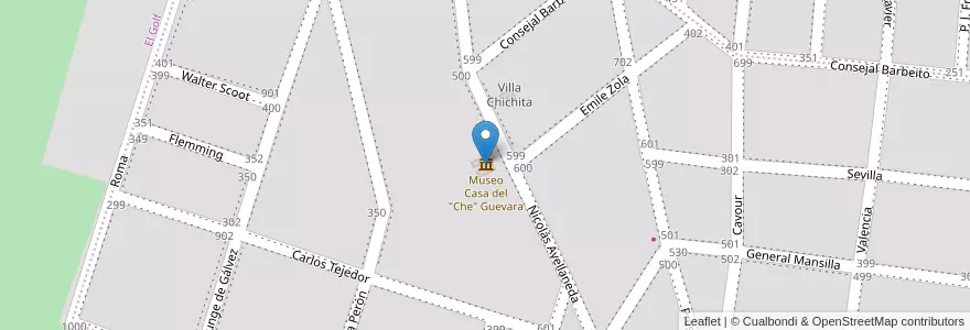 Mapa de ubicacion de Museo Casa del "Che" Guevara en Arjantin, Córdoba, Departamento Santa María, Pedanía Alta Gracia, Municipio De Alta Gracia, Alta Gracia.