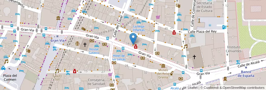 Mapa de ubicacion de Museo Chicote en Spagna, Comunidad De Madrid, Comunidad De Madrid, Área Metropolitana De Madrid Y Corredor Del Henares, Madrid.