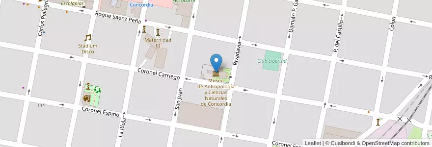 Mapa de ubicacion de Museo de Antropología y Ciencias Naturales de Concordia en آرژانتین, استان انتره ریوس, Departamento Concordia, Distrito Suburbios, Concordia, Concordia.
