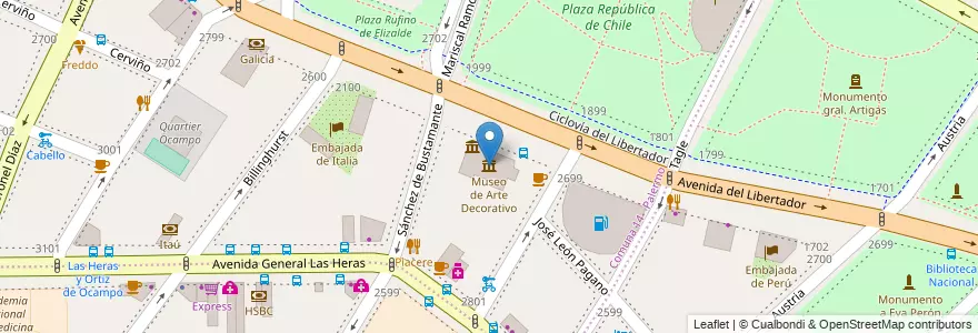 Mapa de ubicacion de Museo de Arte Decorativo, Palermo en Argentinien, Ciudad Autónoma De Buenos Aires, Comuna 2, Buenos Aires.