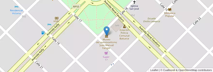Mapa de ubicacion de Museo del automovilismo 'Juan Manuel Fangio' en アルゼンチン, ブエノスアイレス州, Partido De Balcarce.