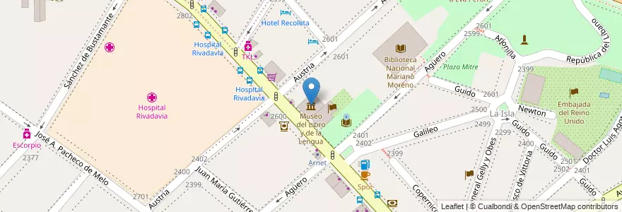 Mapa de ubicacion de Museo del Libro y de la Lengua, Recoleta en Argentina, Ciudad Autónoma De Buenos Aires, Comuna 2, Buenos Aires.