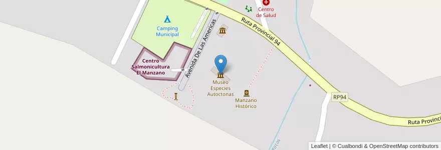 Mapa de ubicacion de Museo Especies Autoctonas en Argentina, Chile, Mendoza, Departamento Tunuyán, Distrito Los Chacales.