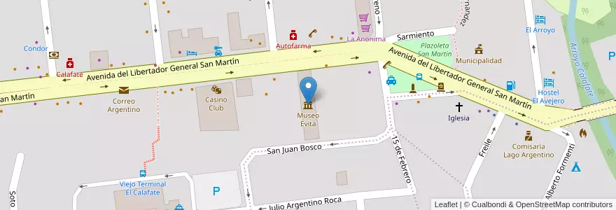 Mapa de ubicacion de Museo Evita en Argentine, Région De Magallanes Et De L'Antarctique Chilien, Chili, Province De Santa Cruz, El Calafate, Lago Argentino.
