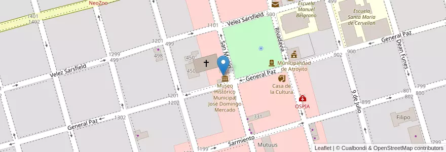 Mapa de ubicacion de Museo Histórico Municipal José Domingo Mercado en Argentinien, Provinz Córdoba, Departamento San Justo, Municipio Arroyito, Pedanía Arroyito, Arroyito.