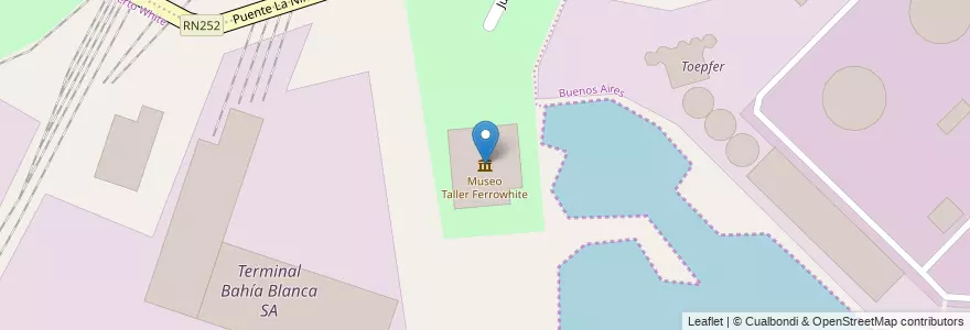 Mapa de ubicacion de Museo Taller Ferrowhite en アルゼンチン, ブエノスアイレス州, Partido De Bahía Blanca, Ingeniero White.