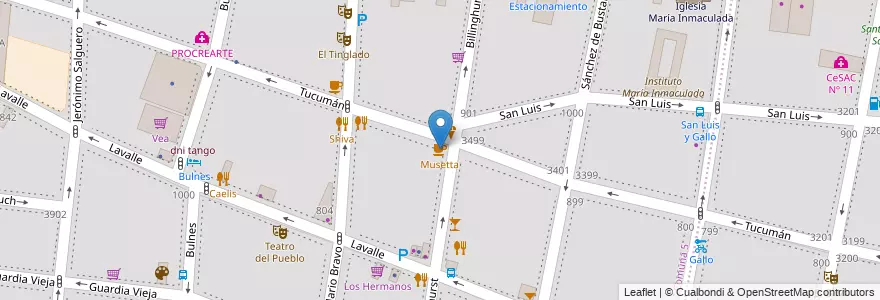 Mapa de ubicacion de Musetta, Almagro en Argentinië, Ciudad Autónoma De Buenos Aires, Comuna 5, Buenos Aires.